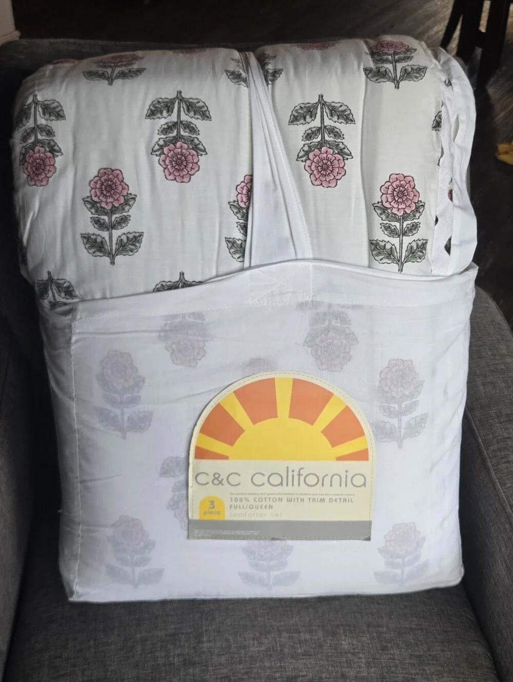 C&C California Floral Full/Queen Bedding Comforter Set 92”x96” 100% Cotton